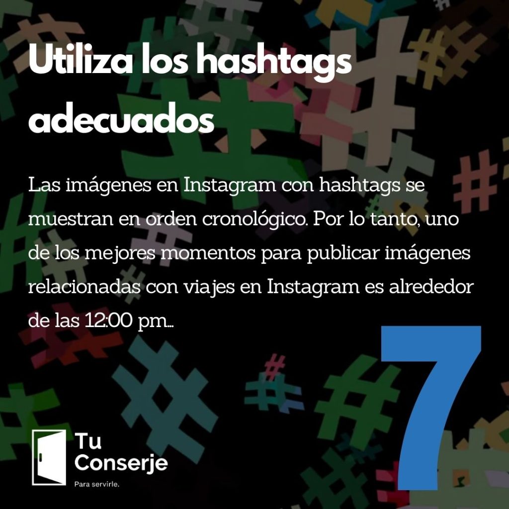 Las imágenes en Instagram con hashtags se muestran en orden cronológico. Por lo tanto, uno de los mejores momentos para publicar imágenes relacionadas con viajes en Instagram es alrededor de las 12:00 pm, cuando las personas se toman un descanso y sueñan despiertas mientras desplazan. Al utilizar hashtags adecuados, tus publicaciones de Airbnb se mantendrán visibles durante varias horas, durante el período en el que los usuarios de Instagram están más activos.